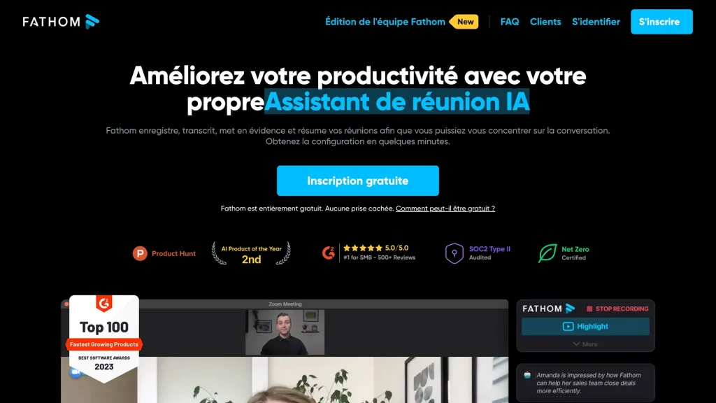 Meilleurs outils IA pour les réunions - Fathom