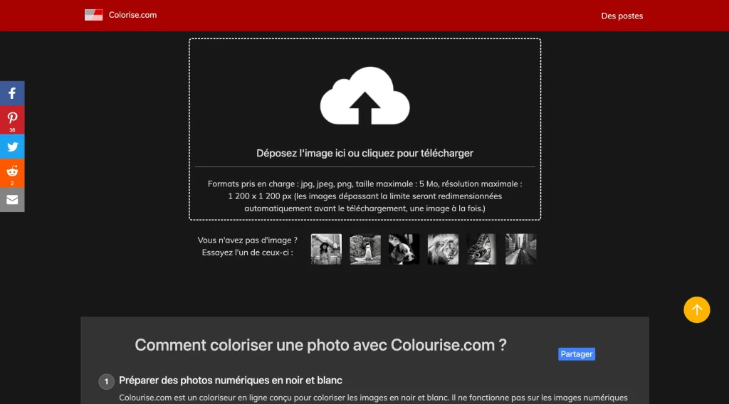 Meilleurs outils de restauration photo Colorise com