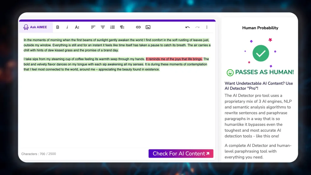 analyse du texte écrit par undetectable ai dans contentatscale