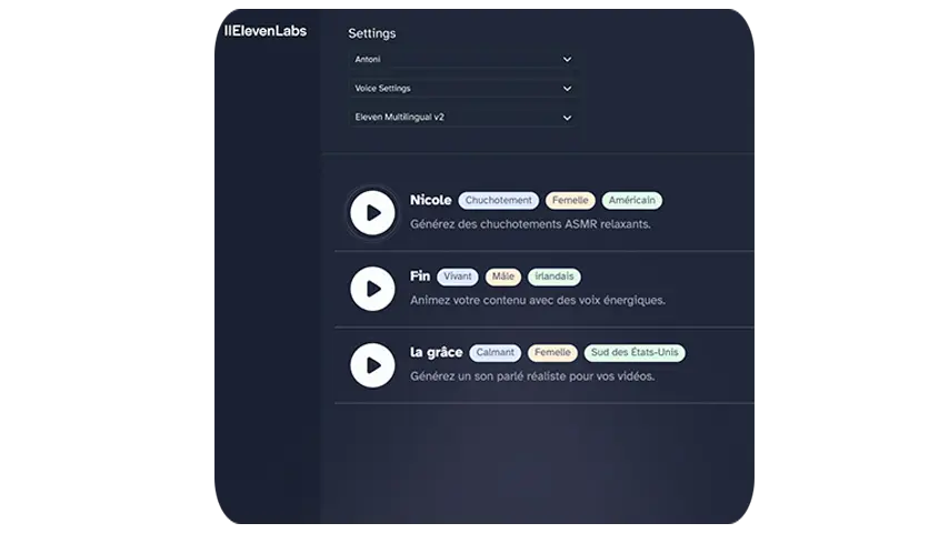 elevenlabs Synthèse vocale IA avancée